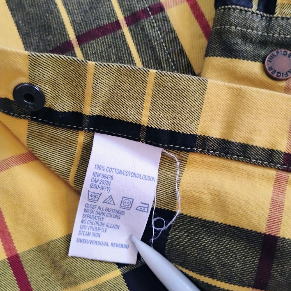 Tommy Hilfiger Y2K Yellow Plaid Flannel Shirt Small Clueless 2002 Snap Vintage - Picture 7 of 16